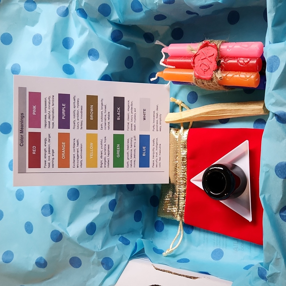 New Healing Candle Set●9 Candles, Palo Santo, Ceramic Holder & Charts